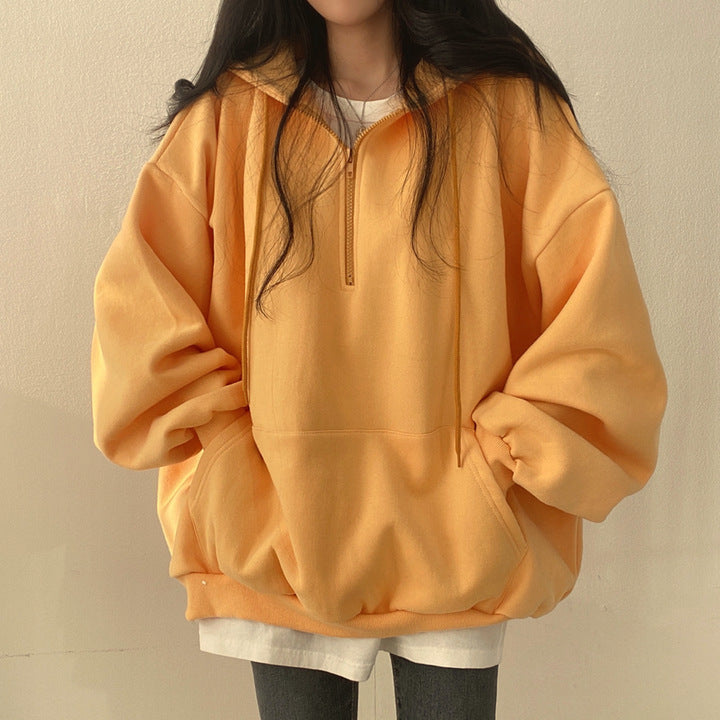 Zipper Hooded Sweater For Women