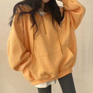 Zipper Hooded Sweater For Women