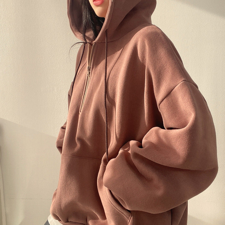 Zipper Hooded Sweater For Women