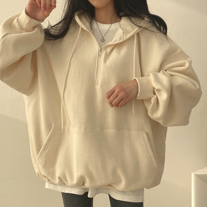 Zipper Hooded Sweater For Women