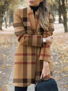  Printed Collar Woolen Coat Women