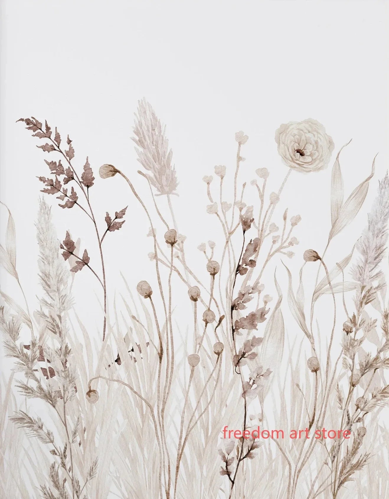 Boho Modern Style Beige Floral Canvas Painting