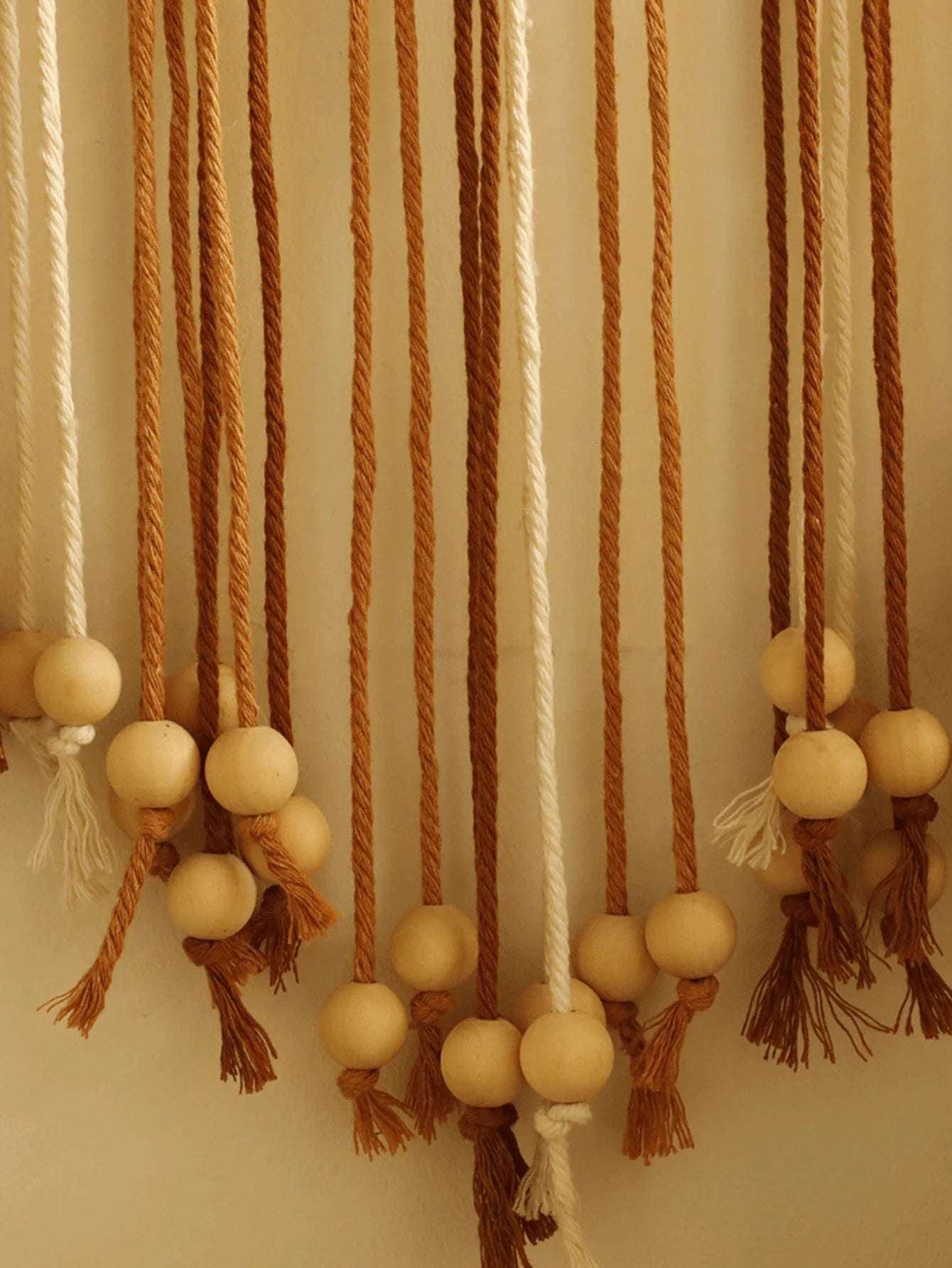 Boho Macrame Cotton Leaf Pattern Tapestry with Wood Beads