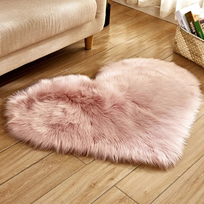 Big Red Plush Carpet Imitation Wool Heart Shaped