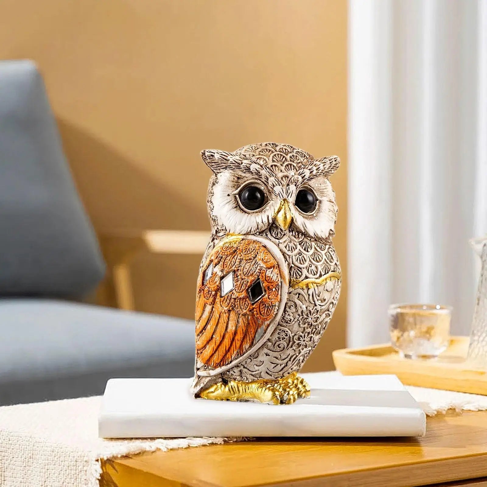 Owl Statue Shelf Decor Office Ornament
