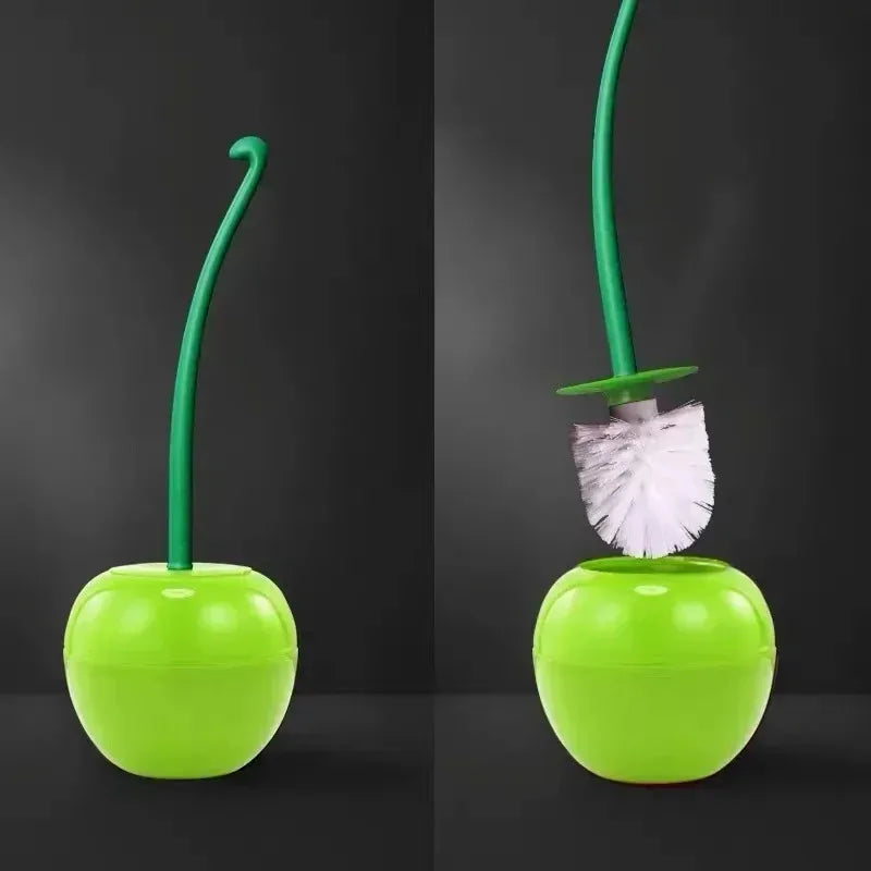 Creative Cute Cherry Shaped Toilet Brush Holder Set - Two Bathroom Accessories - Toilet Brushes And Holders