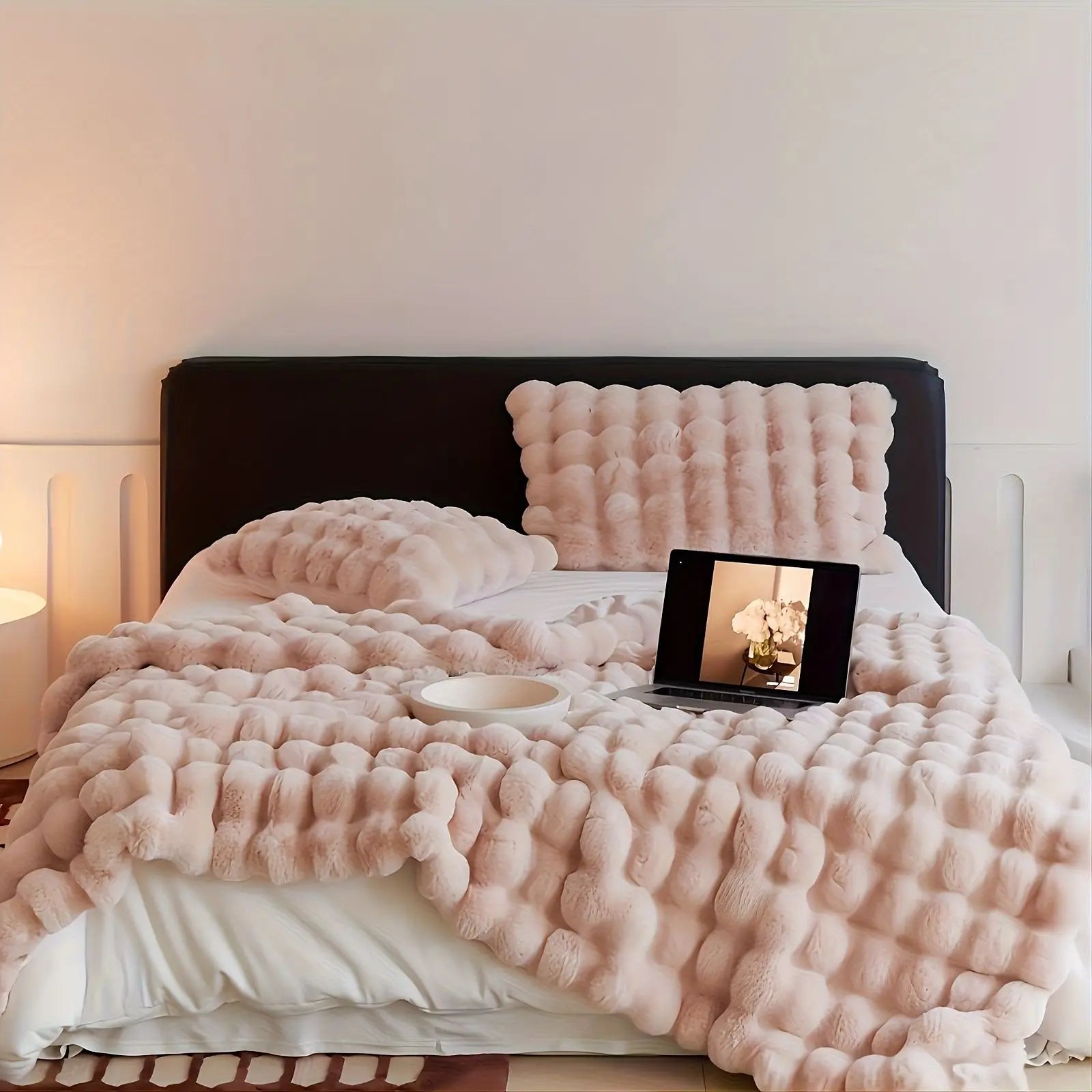 Faux Rabbit Fur ,Luxury Soft, Warm Bubble Blanket