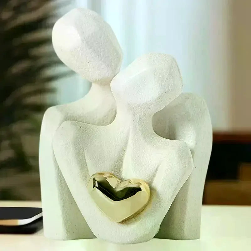 Adorable Ceramic Hugging Lovebirds, Stylish Abstract Figurine for Modern Home Decor