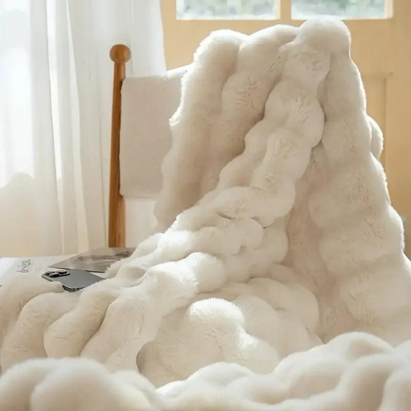 Faux Rabbit Fur ,Luxury Soft, Warm Bubble Blanket