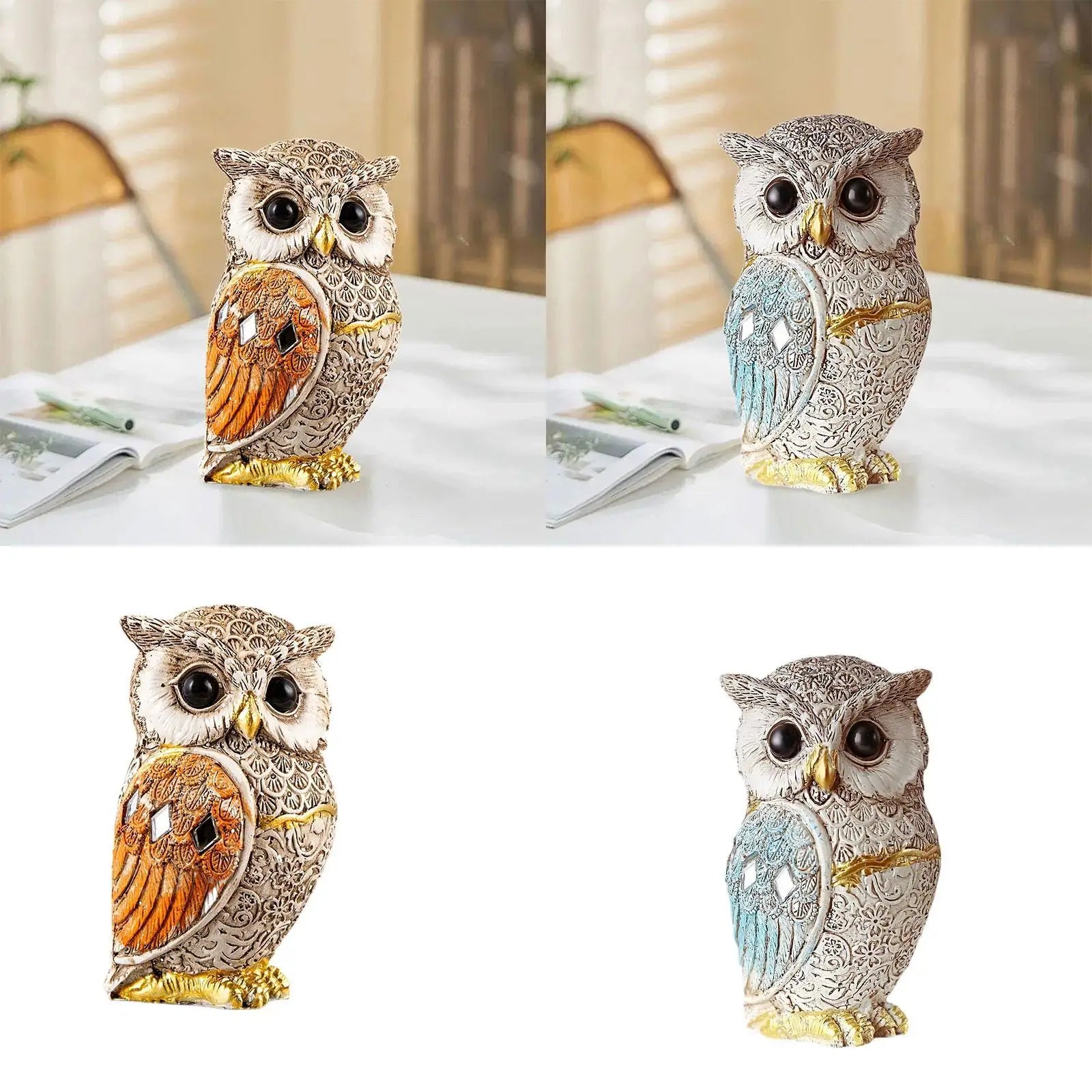 Owl Statue Shelf Decor Office Ornament
