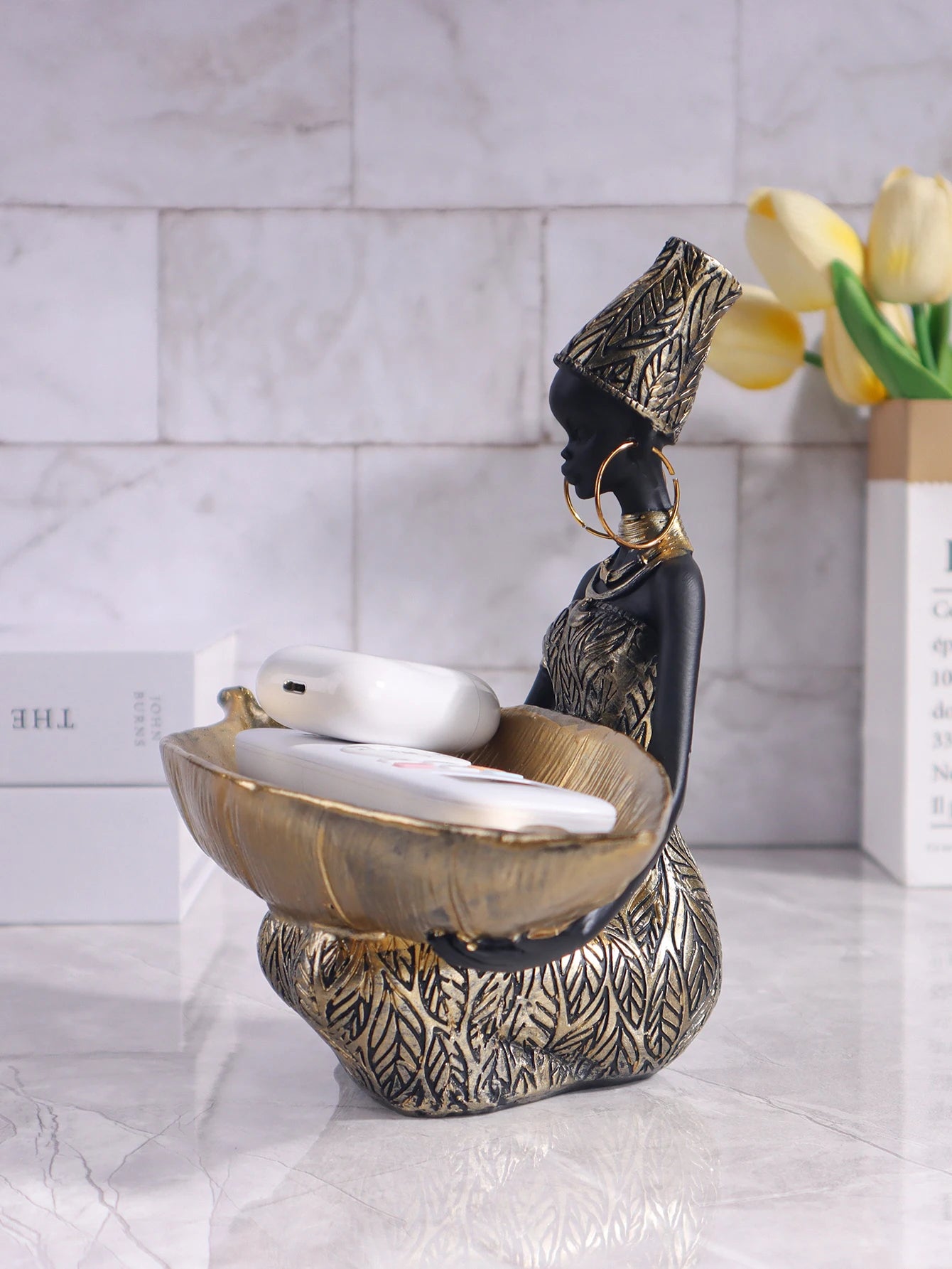 African Girl Holding a Plate Sculpture