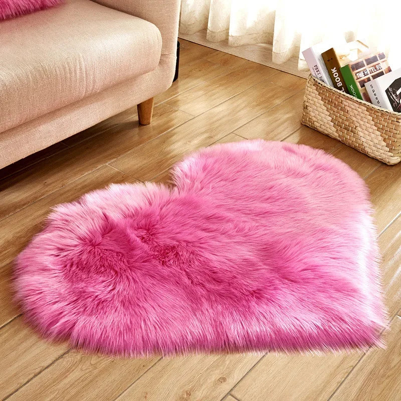 Big Red Plush Carpet Imitation Wool Heart Shaped