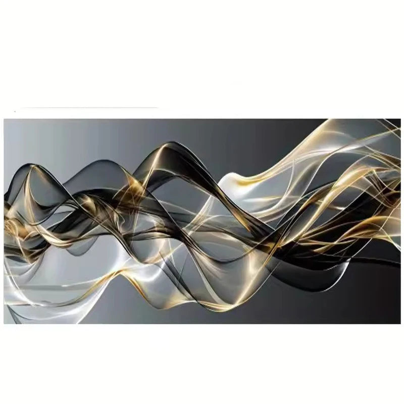 Golden Black White Line Design Canvas Painting- not framed