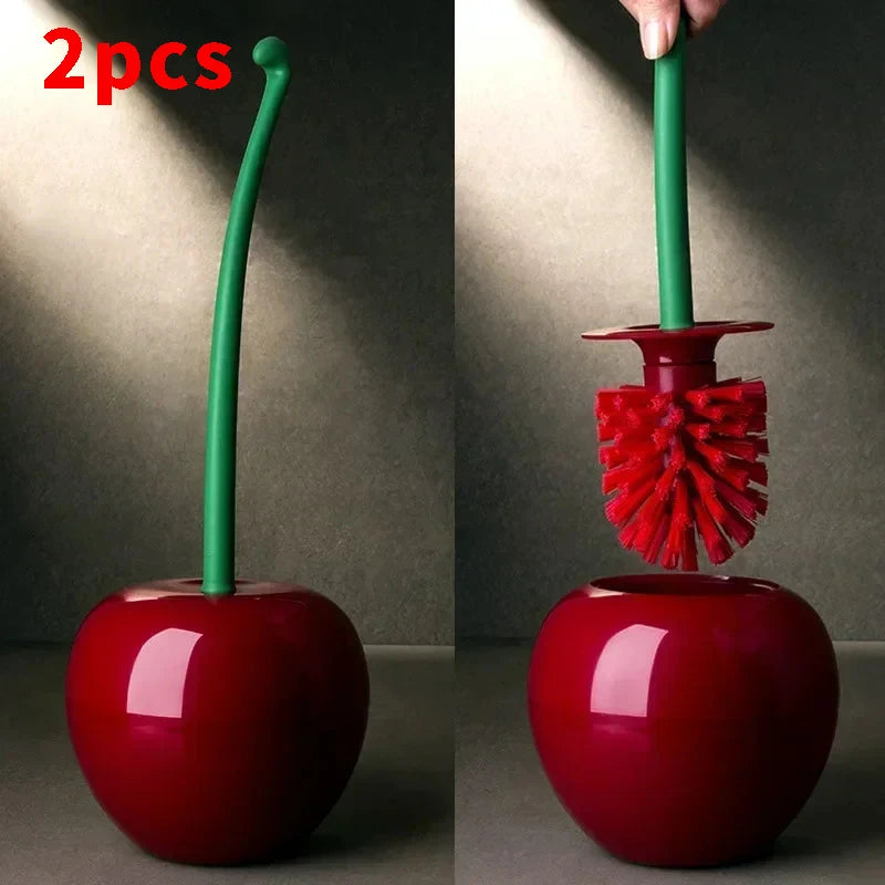 Creative Cute Cherry Shaped Toilet Brush Holder Set - Two Bathroom Accessories - Toilet Brushes And Holders
