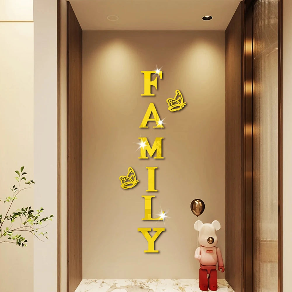 Family 3D Mirror Wall Stickers Self-Adhesive