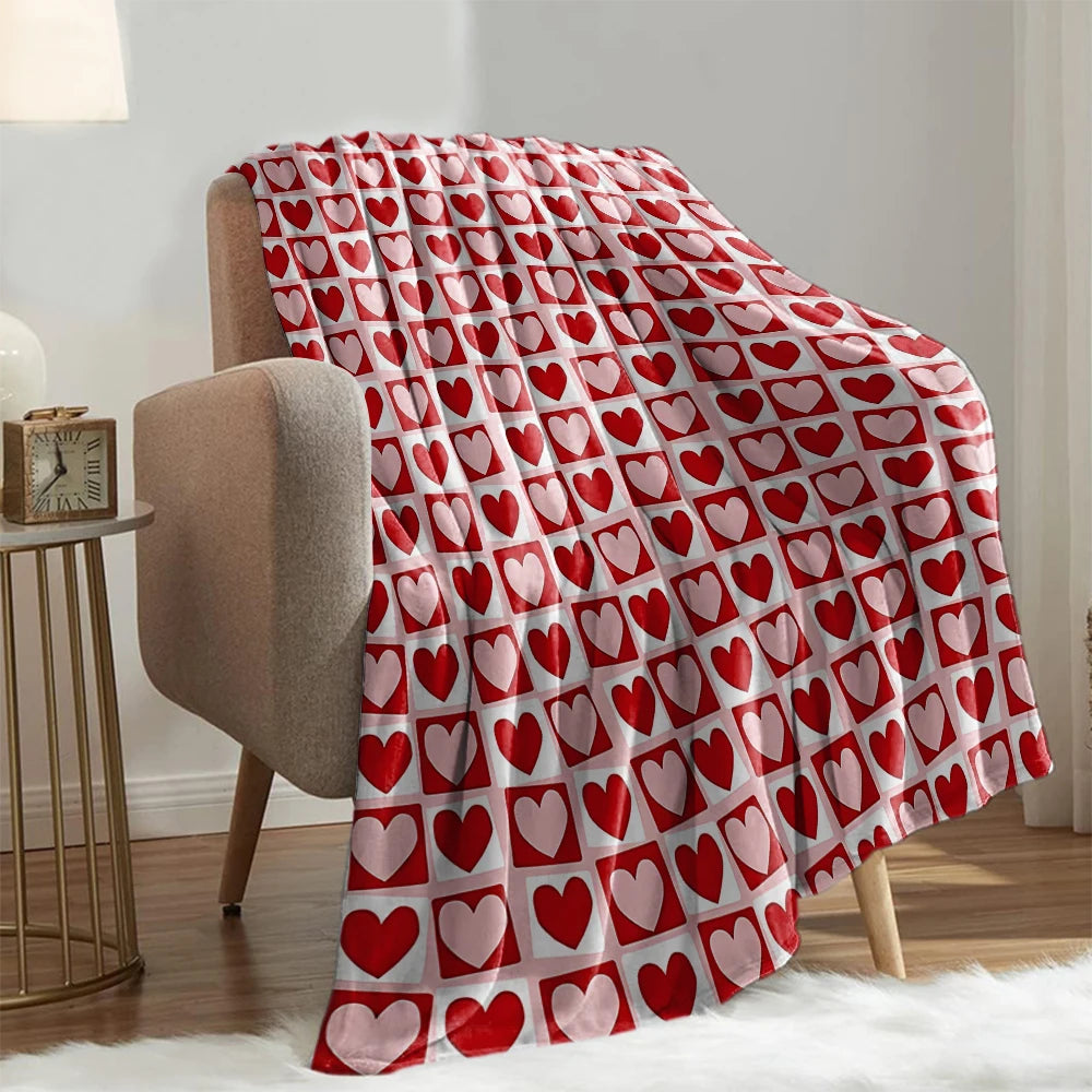 Red Black Love Hearts Blanket / throw