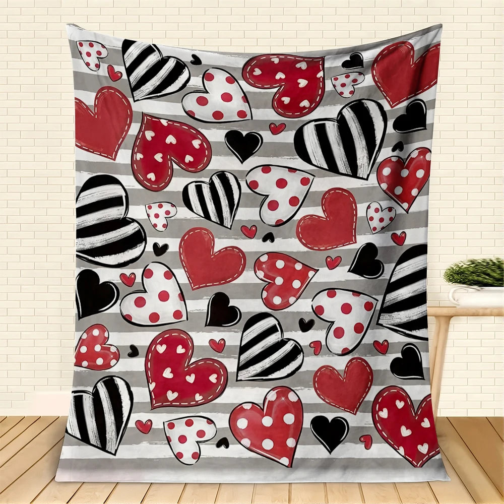 Red Black Love Hearts Blanket / throw
