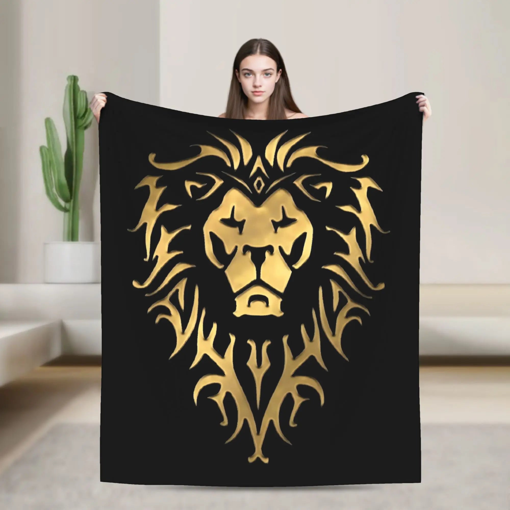 Golden Lion face Soft Throw Blanket (World of Warcraft Gamer)