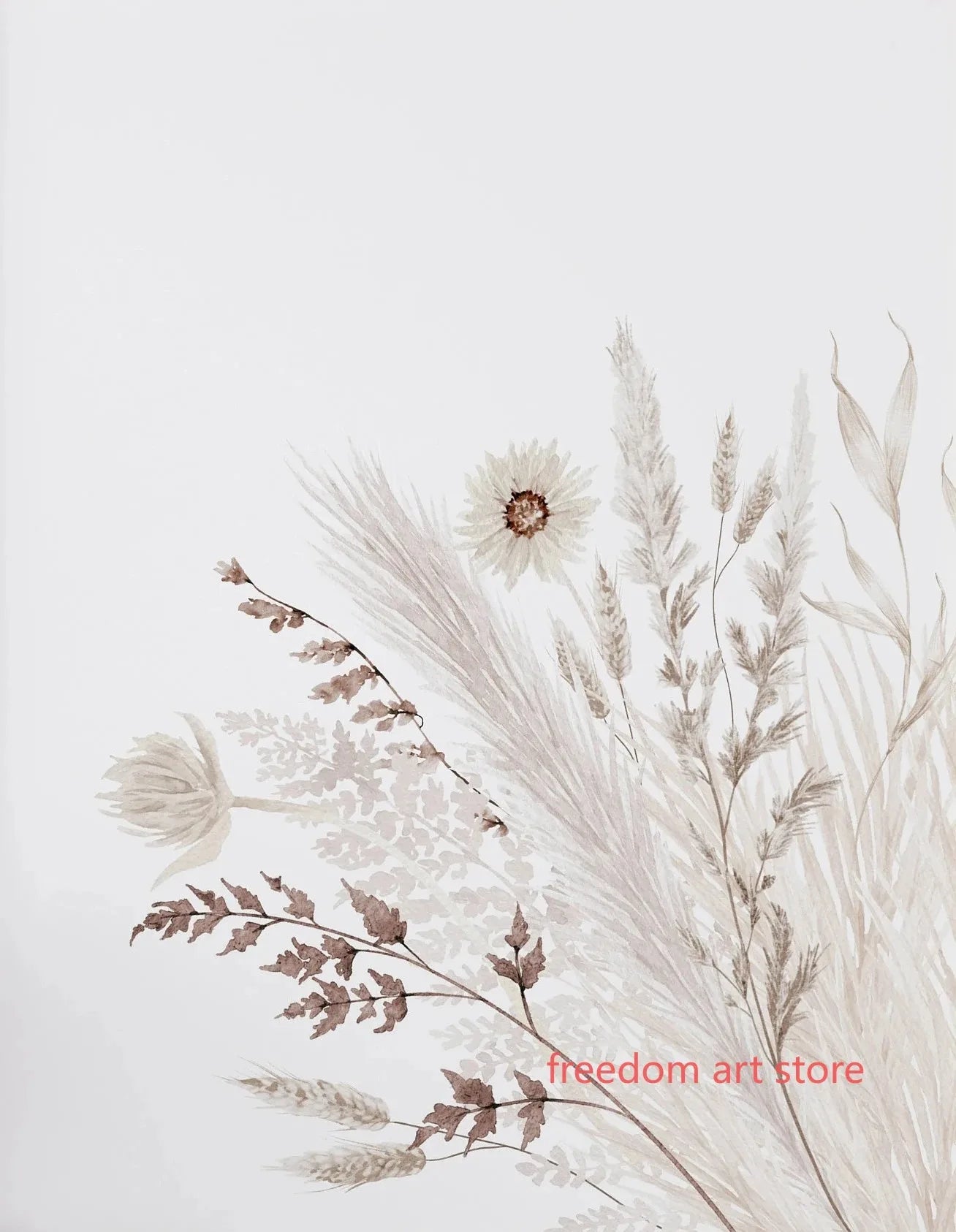 Boho Modern Style Beige Floral Canvas Painting