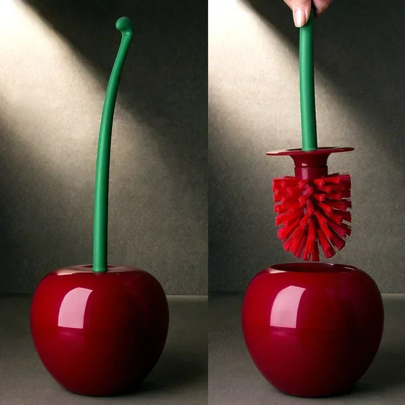Creative Cute Cherry Shaped Toilet Brush Holder Set - Two Bathroom Accessories - Toilet Brushes And Holders