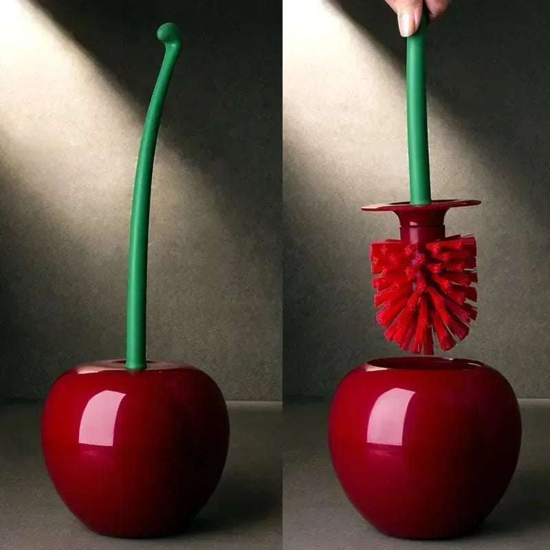 Creative Cute Cherry Shaped Toilet Brush Holder Set - Two Bathroom Accessories - Toilet Brushes And Holders