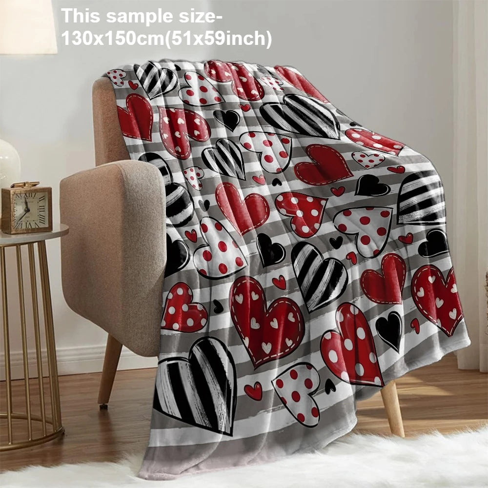 Red Black Love Hearts Blanket / throw