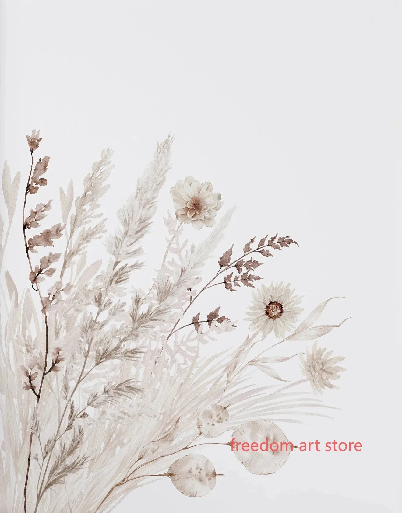 Boho Modern Style Beige Floral Canvas Painting