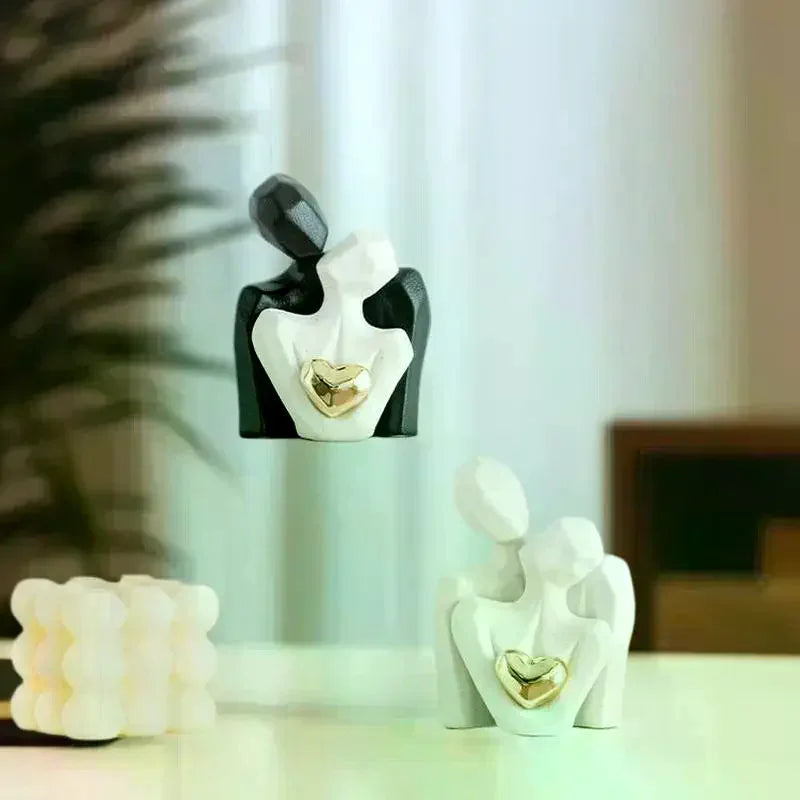 Adorable Ceramic Hugging Lovebirds, Stylish Abstract Figurine for Modern Home Decor