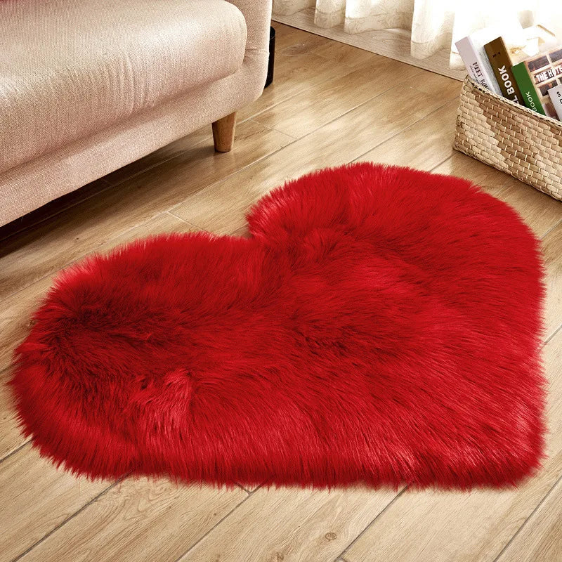Big Red Plush Carpet Imitation Wool Heart Shaped