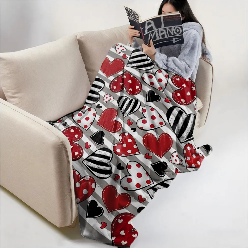 Red Black Love Hearts Blanket / throw