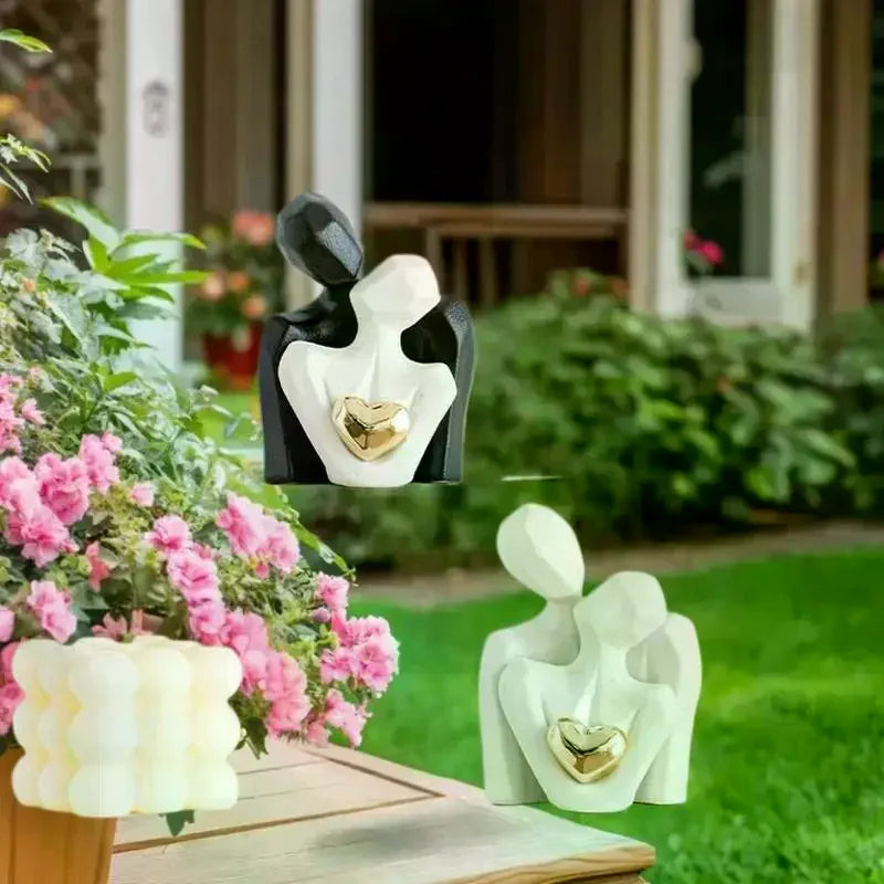 Adorable Ceramic Hugging Lovebirds, Stylish Abstract Figurine for Modern Home Decor