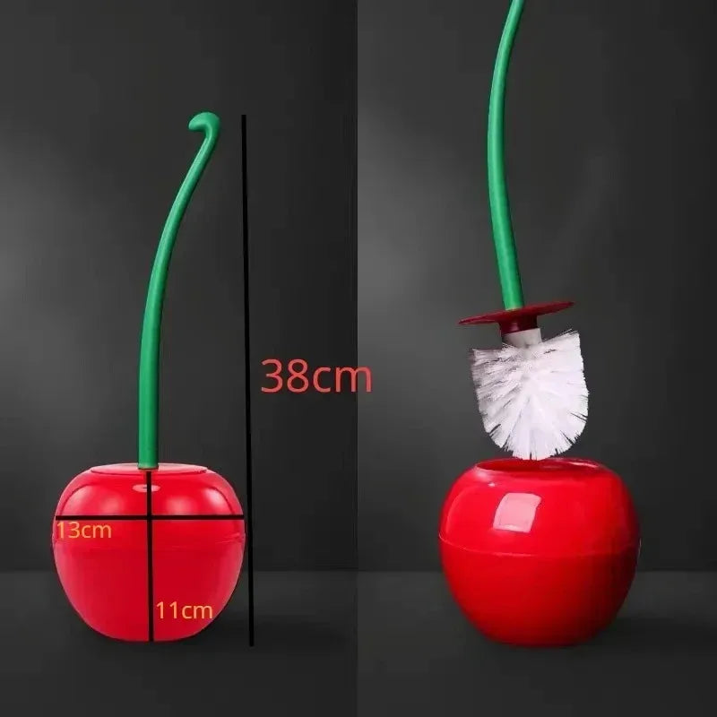Creative Cute Cherry Shaped Toilet Brush Holder Set - Two Bathroom Accessories - Toilet Brushes And Holders