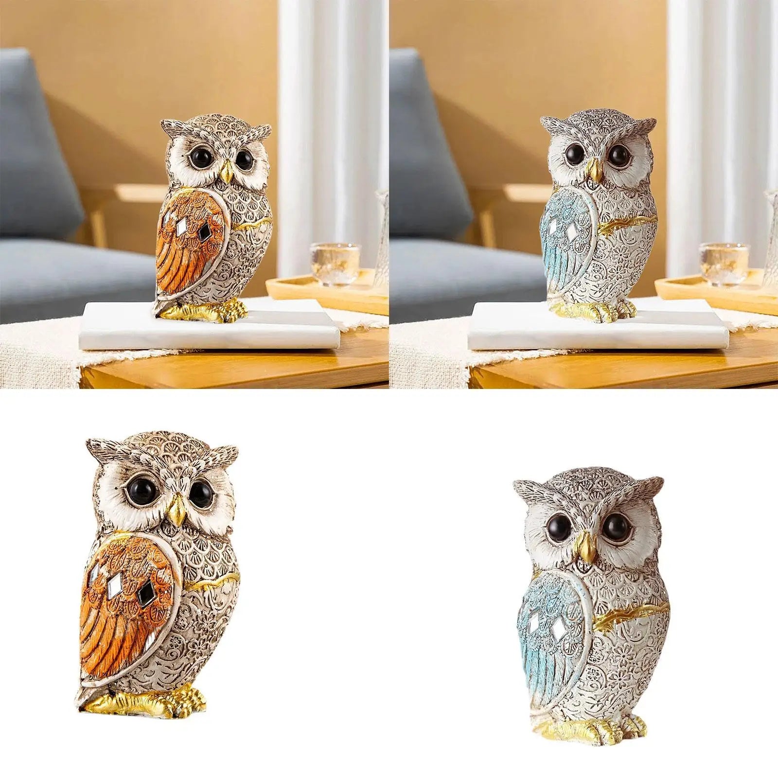 Owl Statue Shelf Decor Office Ornament
