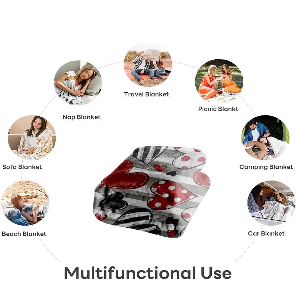 Red Black Love Hearts Blanket / throw