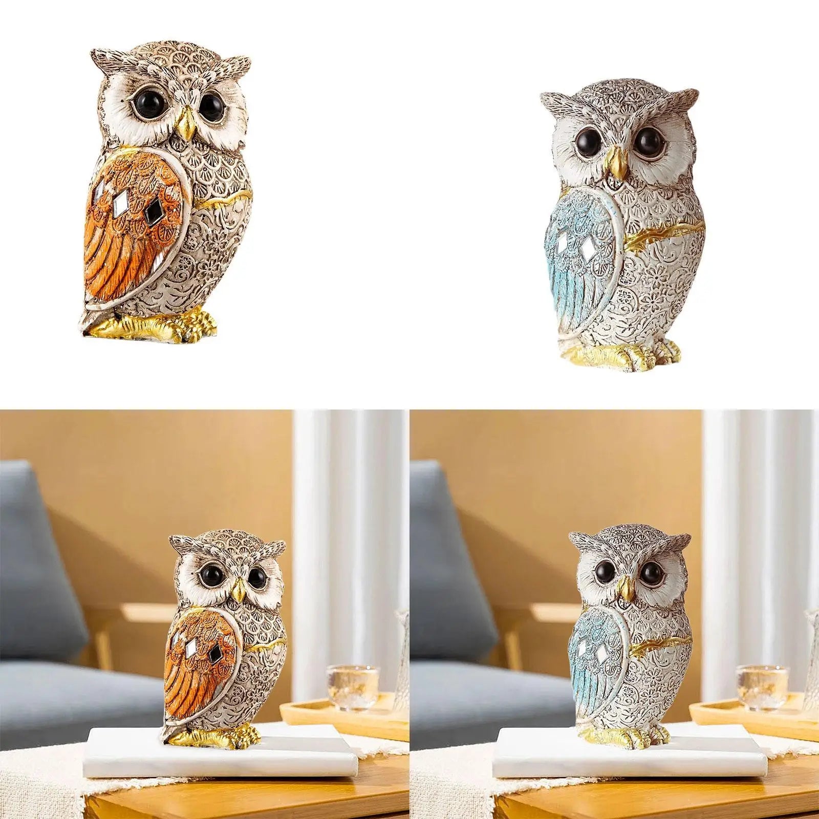 Owl Statue Shelf Decor Office Ornament