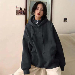 Hoodies Women Autumn Winter New Korean Style Student Loose Embroidered Simple Plus Velvet High Quality Soft Womens Clothing Chic