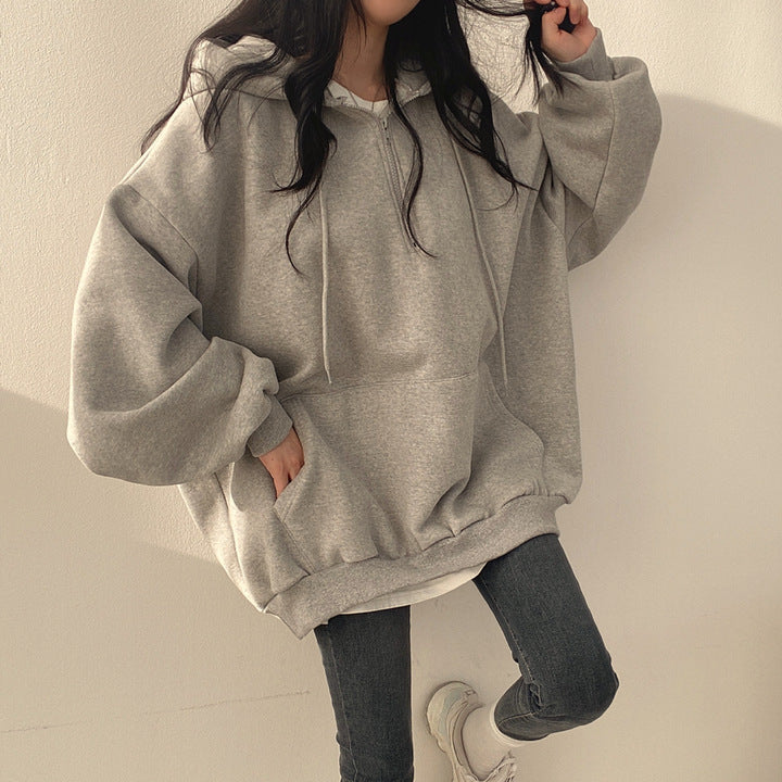 Zipper Hooded Sweater For Women